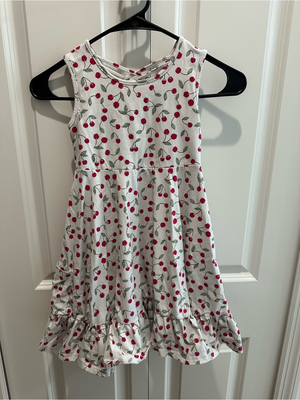 SweetHoney White Cherry Print Girls Twirl Ruffle-Hem Dress Size 8Y